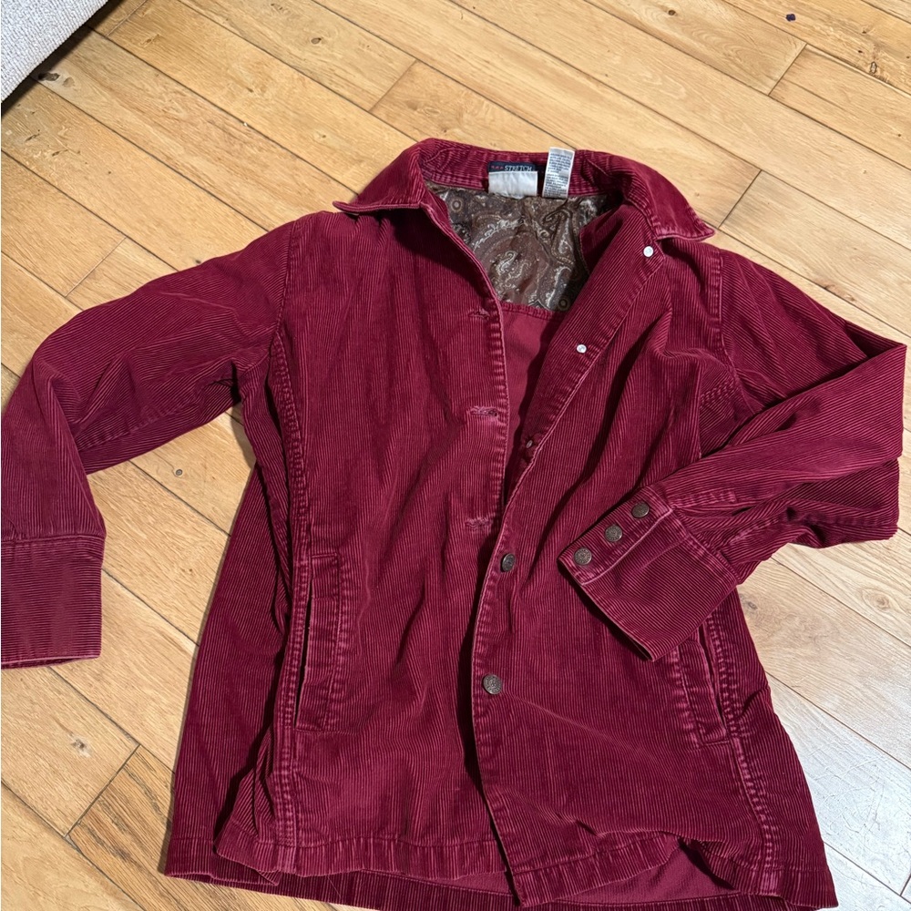 Bill Blass Jeans Corduroy Shacket — Burgundy Stretch